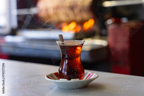 After Cag Kebap Traditional Turkish Dessert 'Erzurum Kadayif Dolmasi' and Turkish Tea Photo, Erzurum Turkiye (Turkey) photo