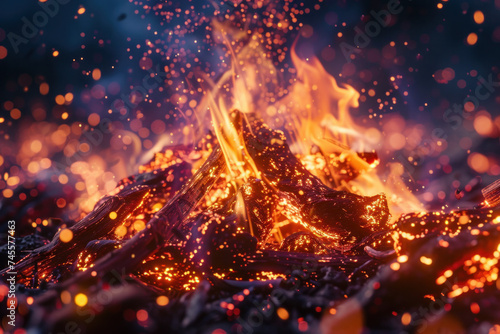 Get up close with the intense heat of a bonfire in this ultra-realistic capture. AI generative