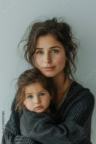 A woman and her child posing for a photo. Generative AI.