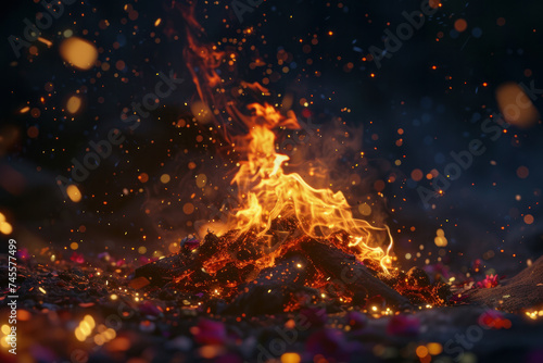 Experience the realism of a close-up bonfire capture in high quality. AI generative