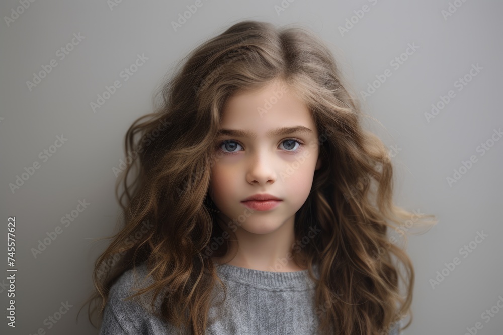 Portrait of a beautiful little girl with long hair. Studio shot. Portrait of a beautiful little girl with long hair. Studio shot.
