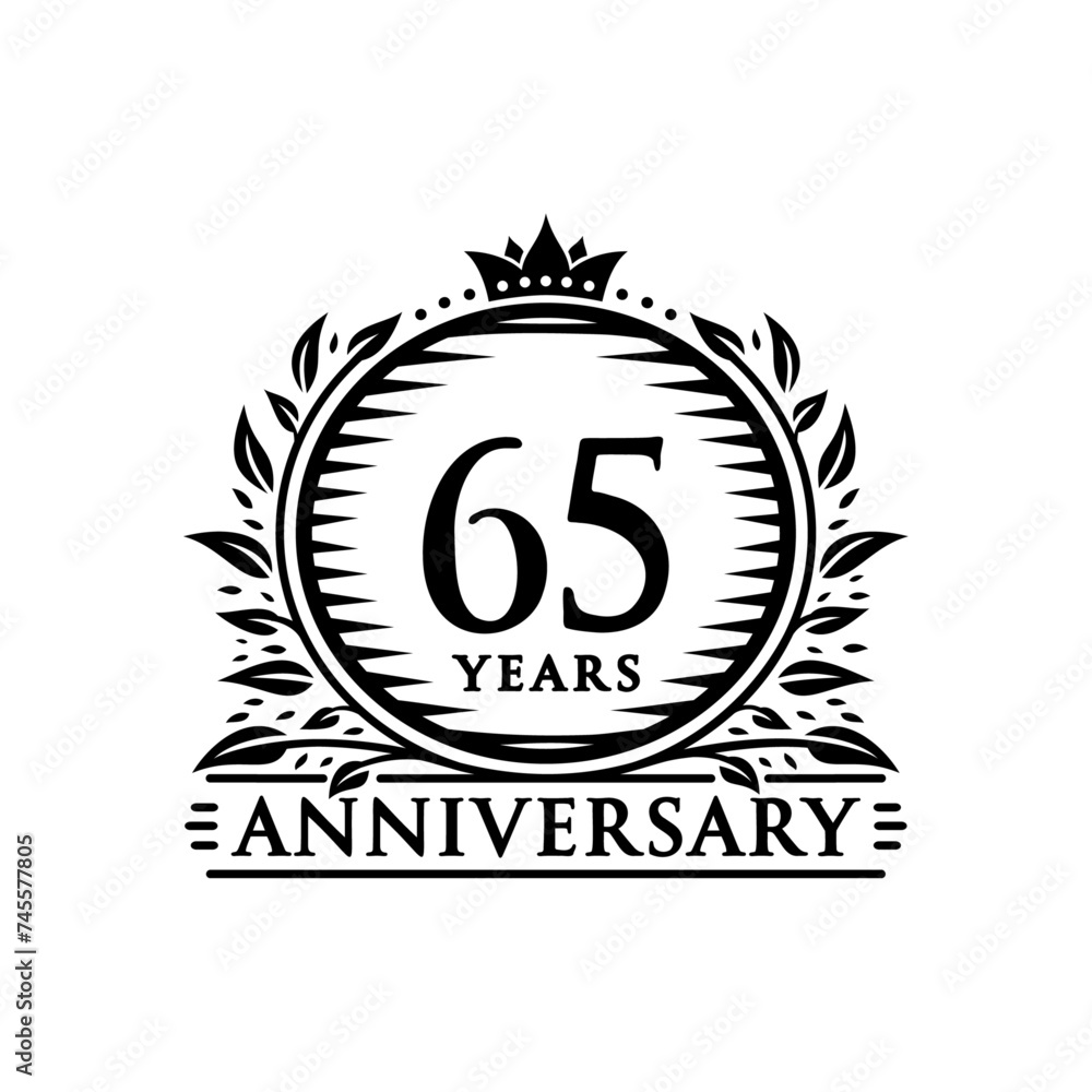 65 years celebrating anniversary design template. 65th anniversary logo. Vector and illustration.