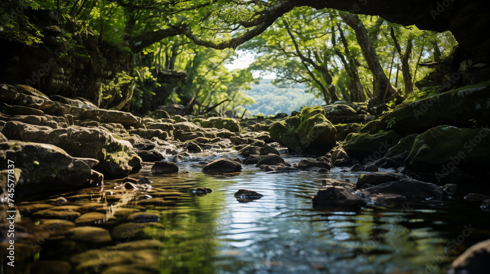 A serene waterfall cascades down a mossy rock face surrounded by the vibrant green foliage of an enchanted forest. A serene waterfall cascades down a mossy rock face surrounded by the vibrant green foliage of an enchanted forest.