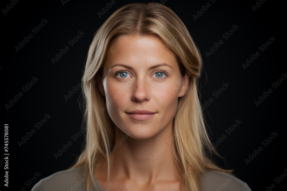 Portrait of a beautiful blond woman looking at the camera over black background