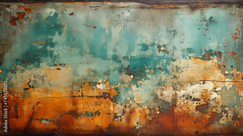 Green rusty texture on a metal wall. Shabby background with places for copying. Generative AI
