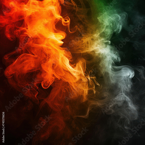Symbolic representation of Indian patriotism through smoke and fire in tricolor hues. AI generative.