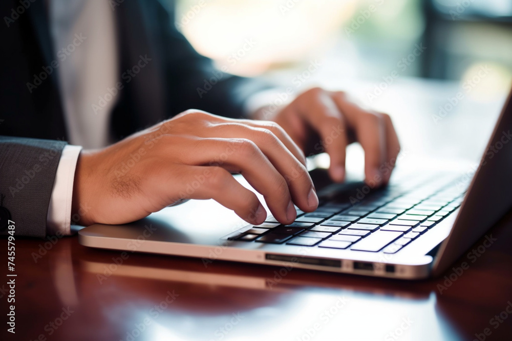 Close up of a businessman texting on a computer keyboard Close up of a businessman texting on a computer keyboard