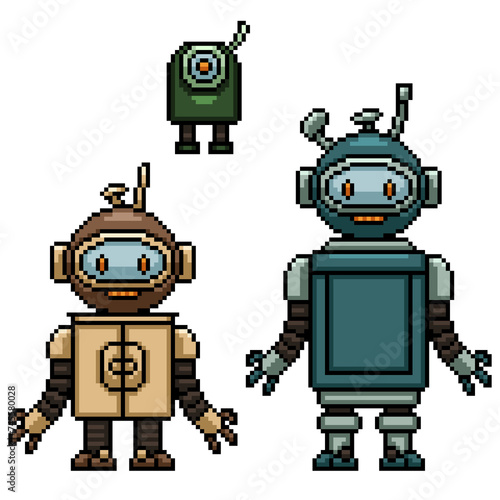 pixel art brother robot family