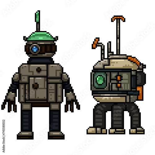 pixel art brother robot family