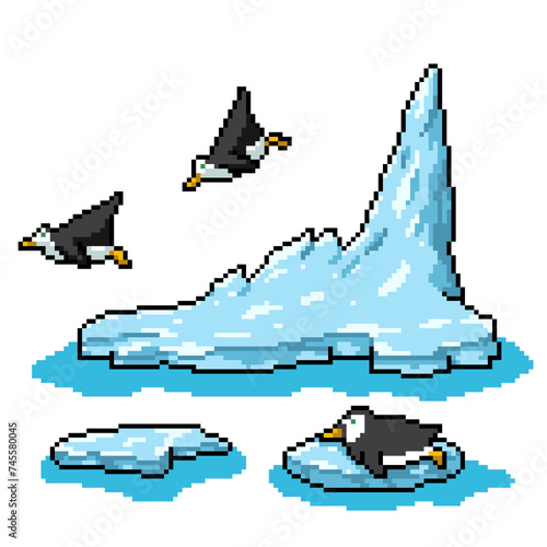 pixel art of penguin slide iceberg