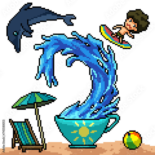 pixel art of vacation beach drink