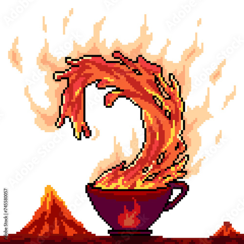 pixel art of volcano magma drink