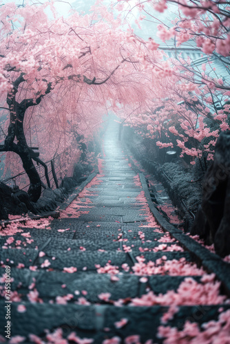 Japan Beautiful view in the spring with cherry blossom, vertical background