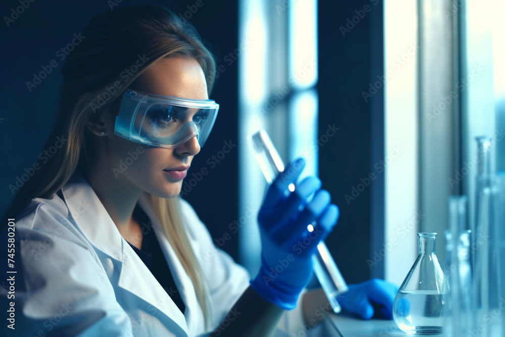 Cropped shot of a young female scientist looking at test tubes Cropped shot of a young female scientist looking at test tubes