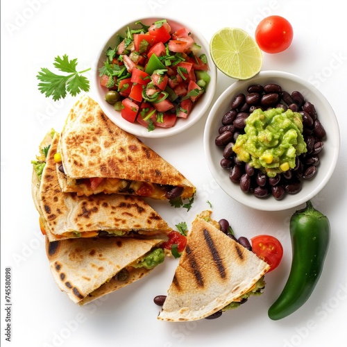 White Plate With Quesadillas and Salsa Bowl © Yana