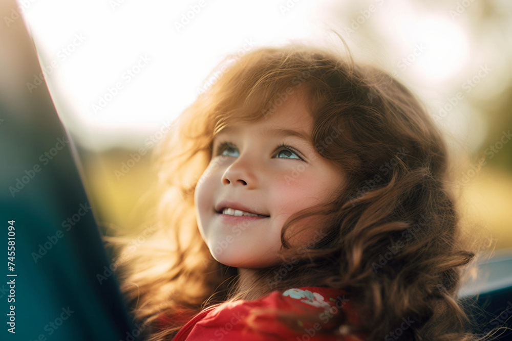 Cute Little Girl in the Car Looking Throw Window Cute Little Girl in the Car Looking Throw Window