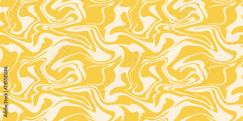 Yellow marble acrylic seamless pattern, wave texture, watercolor marble background. 1970s trippy summer pattern.