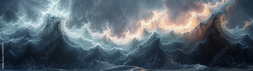 A Painting of a Storm in the Ocean - obrazy, fototapety, plakaty 