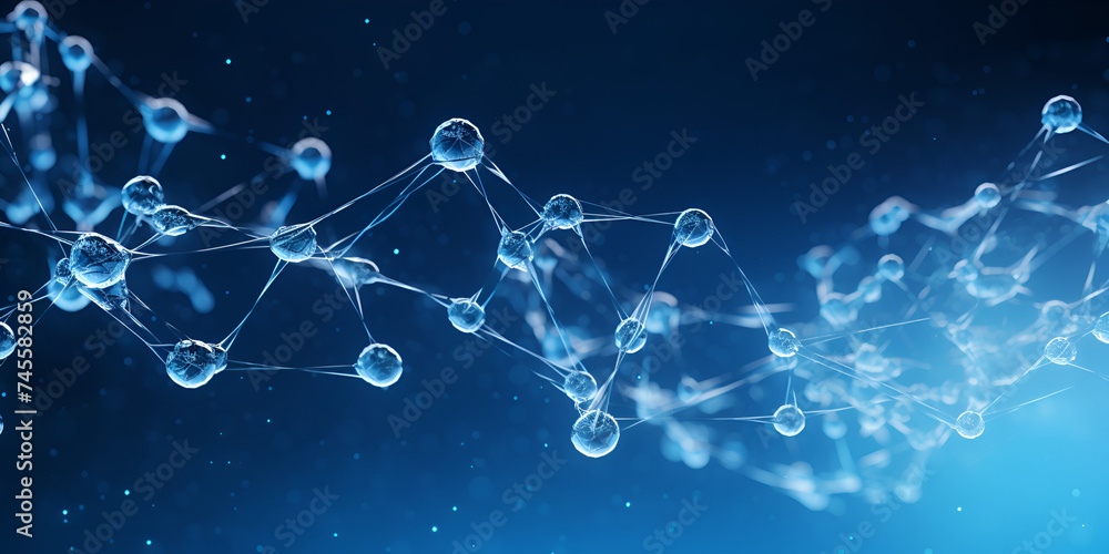 Blue Background With Interconnected Atoms For Presentations 3d Rendering - obrazy, fototapety, plakaty 