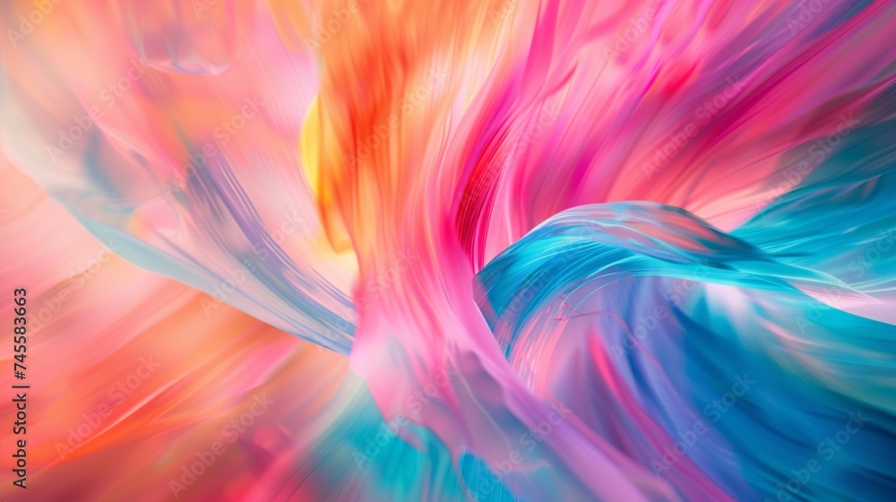 Discover the beauty of a lifelike color explosion, where vibrant hues of pink, blue, red, green, and yellow flow gracefully in an abstract pattern against the pure solid white backdrop.