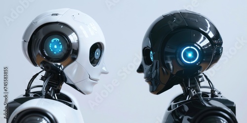 Two robot black and white facing each other  © kimly