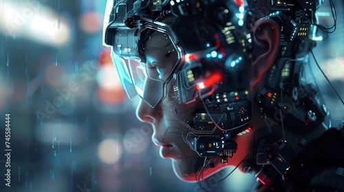 Futurism embodied in a cyberpunk cyborg its biomechanics and cyberkinetics defining a new generation of existence photo
