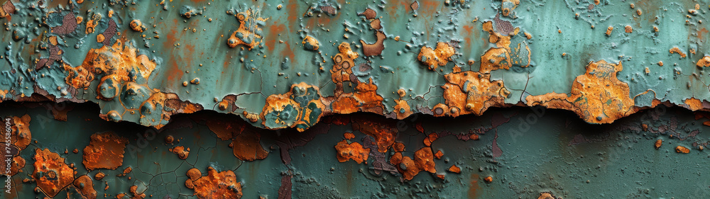 Rusted Metal Surface With Green and Orange Paint
