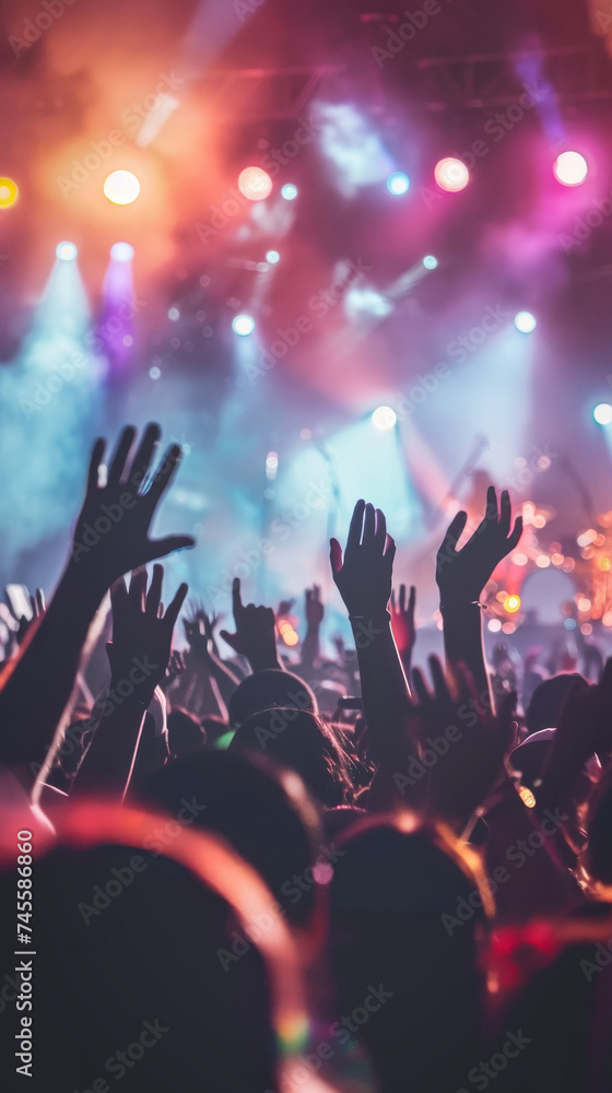Back view of crowd at a big concert or event, with hands up Back view of crowd at a big concert or event, with hands up
