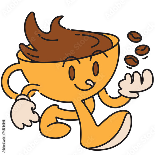 coffee cup mascot with whole coffee beans