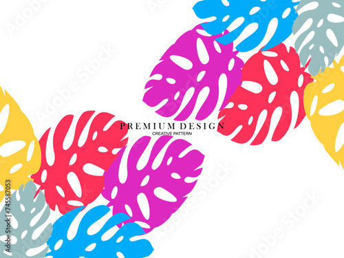 Abstract illustration with monstera leaves, colorful design, summer background, banner, banner, website, etc.