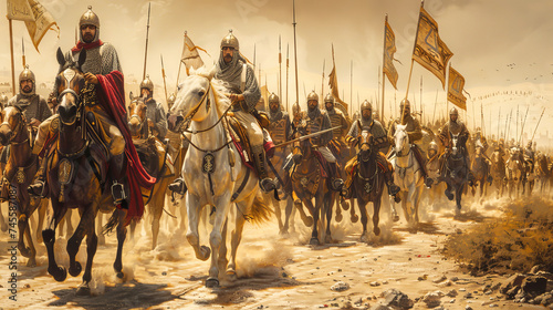 Saladin ibn Ayyub (Salah ad-Din Yusuf ibn Ayyub) with his elite army photo