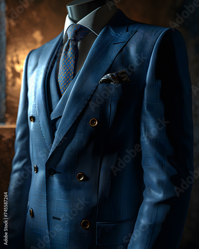 Close Up of Elegant Blue Men's Formal Suit