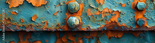 Rusted Metal Surface With Orange and Blue Paint photo