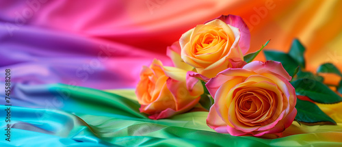 Colorful Roses on isolated background for Gay pride or Valentine s day.