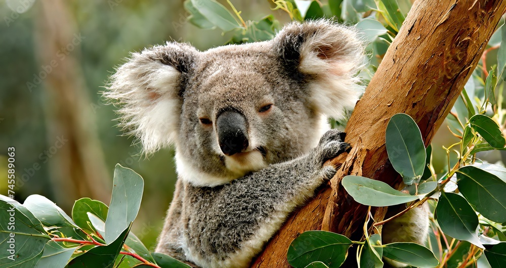 Fototapeta premium A cute Koala in the Green Environment ,Sleepy Koala , Cute Koala