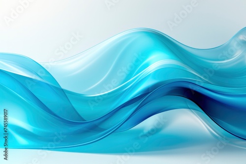 Abstract Cyan Silk Texture with Flowing Waves.