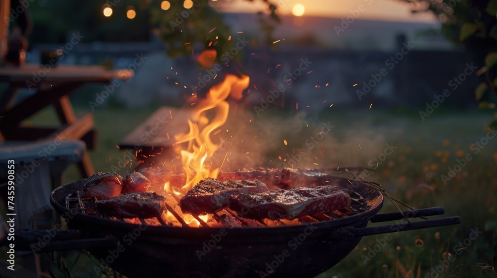 Smoke curls with the promise of deliciousness as flames lick juicy cuts on the grill. Laughter and the sizzle of meat paint a vibrant picture of a backyard barbecue party Smoke curls with the promise of deliciousness as flames lick juicy cuts on the grill. Laughter and the sizzle of meat paint a vibrant picture of a backyard barbecue party