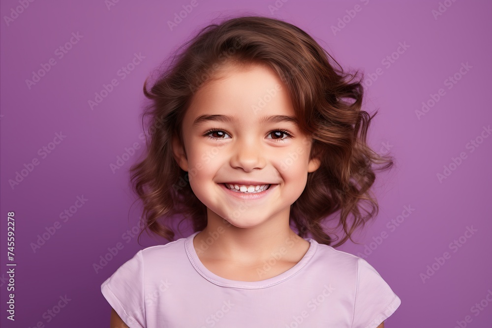 Portrait of a smiling little girl with curly hair against purple background Portrait of a smiling little girl with curly hair against purple background