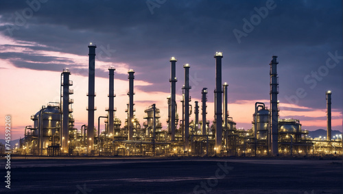 Oil refinery plant for crude oil industry on desert