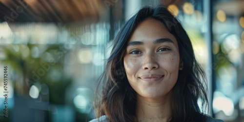 Portrait of a young woman isolated from the background with a gentle and approachable smile © JuanM