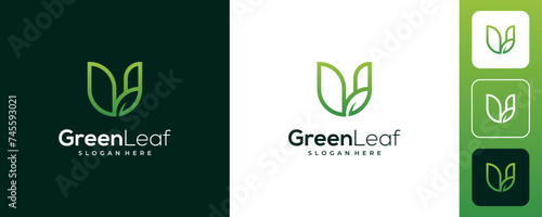 letter U leaf logo design vector