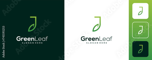 Letter J initial with leaf logo vector design template. J leaf logo design photo