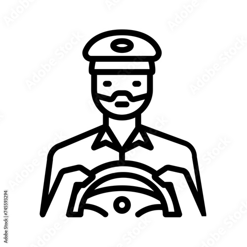 Vector black line icon for Truck driver