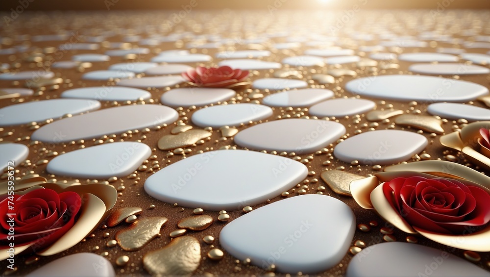 Backdrop: Classic roses on gold leaf paving stones are a timeless concept of beauty and romance, perfect for event decor and floral arrangements Backdrop: Classic roses on gold leaf paving stones are a timeless concept of beauty and romance, perfect for event decor and floral arrangements