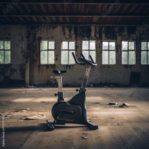 empty exercise bicycle at gym  photo