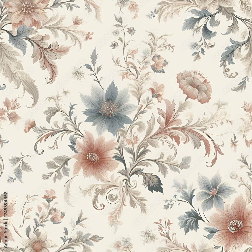 A pattern of delicate floral motifs in soft pastel colors, perfect for adding a touch of sophistication to any design project