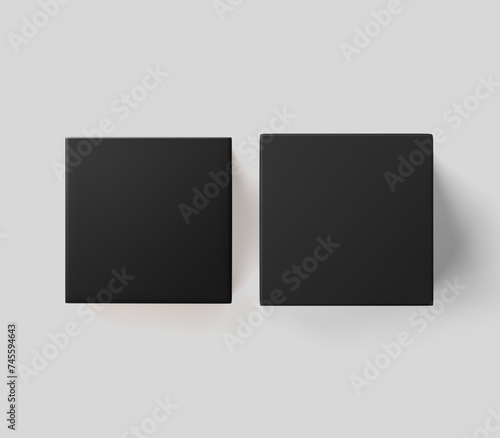 black rectangular box on gray background, dark candle box, Mockup, isolated, 3d illustration