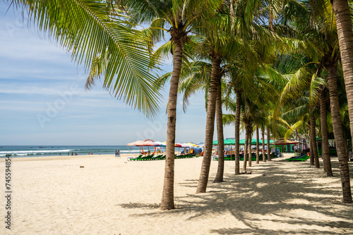 ベトナム ダナン ミーケビーチ（My Khe Beach）の青い海と砂浜とヤシの木