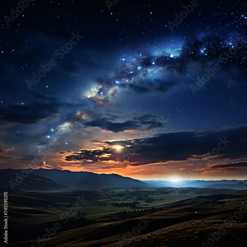 High-luminosity Night Sky: A Riot of Stars, Nebulae, and Galaxy Dust Over a Silhouetted Landscape