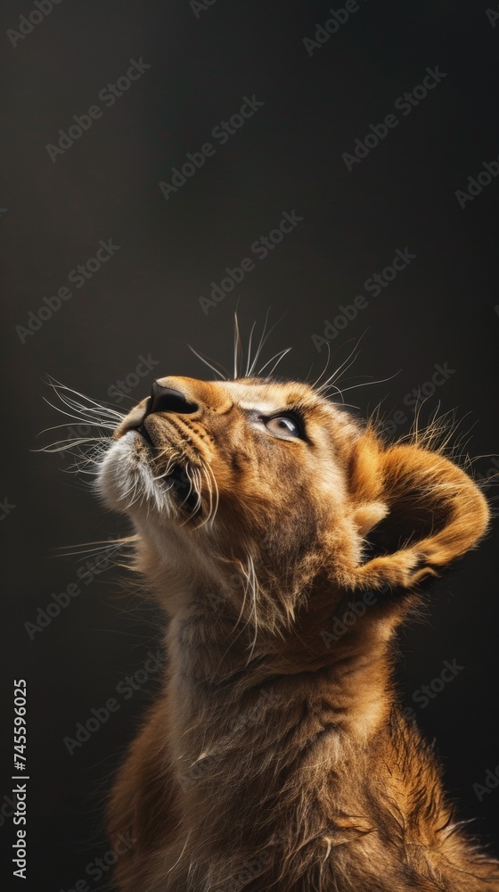 Fototapeta premium A lion that is looking up at something